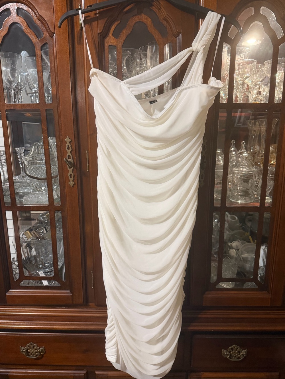SHEIN White Ruched One-Shoulder Midi Dress - Elegant Draped Style Size 1XL
